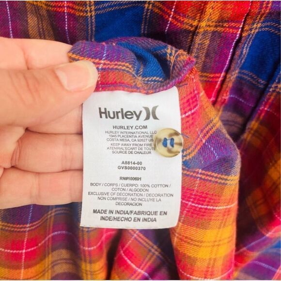 Hurley Colorful Plaid Cut-Off Button Down Flannel Women’s Size Small - Picture 10 of 12